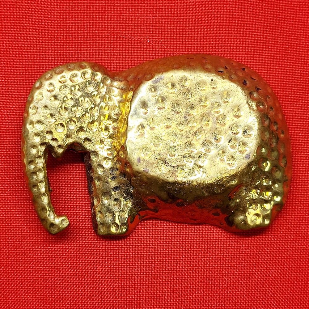Vintage Hammered Brass Gold Tone Elephant Ashtray